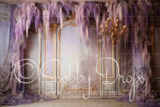 Purple Flower Room Fine Art Fabric Backdrop-Fabric Photography Backdrop-Snobby Drops Fabric Backdrops for Photography, Exclusive Designs by Tara Mapes Photography, Enchanted Eye Creations by Tara Mapes, photography backgrounds, photography backdrops, fast shipping, US backdrops, cheap photography backdrops