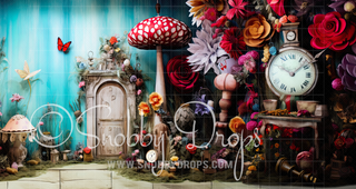 Alice in Wonderland Curious Door Fabric Event Backdrop-Fabric Photography Event Backdrop-Snobby Drops Fabric Backdrops for Photography, Exclusive Designs by Tara Mapes Photography, Enchanted Eye Creations by Tara Mapes, photography backgrounds, photography backdrops, fast shipping, US backdrops, cheap photography backdrops
