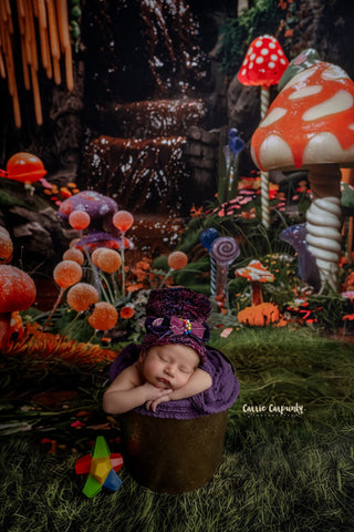 Chocolate Factory Fabric Backdrop Wee Sweep-Fabric Photography Wee Sweep-Snobby Drops Fabric Backdrops for Photography, Exclusive Designs by Tara Mapes Photography, Enchanted Eye Creations by Tara Mapes, photography backgrounds, photography backdrops, fast shipping, US backdrops, cheap photography backdrops