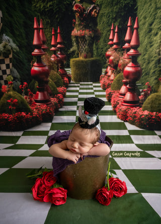 Wonderland Chess Garden Fabric Backdrop Wee Sweep-Fabric Photography Wee Sweep-Snobby Drops Fabric Backdrops for Photography, Exclusive Designs by Tara Mapes Photography, Enchanted Eye Creations by Tara Mapes, photography backgrounds, photography backdrops, fast shipping, US backdrops, cheap photography backdrops