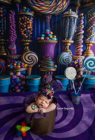 Chocolate Factory Candy Shop Fabric Backdrop Wee Sweep-Fabric Photography Wee Sweep-Snobby Drops Fabric Backdrops for Photography, Exclusive Designs by Tara Mapes Photography, Enchanted Eye Creations by Tara Mapes, photography backgrounds, photography backdrops, fast shipping, US backdrops, cheap photography backdrops