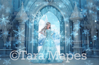 Frozen Ice Castle Arch Fabric Backdrop-Fabric Photography Backdrop-Snobby Drops Fabric Backdrops for Photography, Exclusive Designs by Tara Mapes Photography, Enchanted Eye Creations by Tara Mapes, photography backgrounds, photography backdrops, fast shipping, US backdrops, cheap photography backdrops