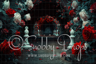 Alice Chess Tunnel Rose Path Fabric Backdrop-Fabric Photography Backdrop-Snobby Drops Fabric Backdrops for Photography, Exclusive Designs by Tara Mapes Photography, Enchanted Eye Creations by Tara Mapes, photography backgrounds, photography backdrops, fast shipping, US backdrops, cheap photography backdrops