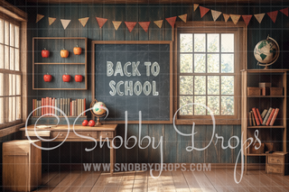Back to School Classroom with Chalkboard Backdrop-Fabric Photography Backdrop-Snobby Drops Fabric Backdrops for Photography, Exclusive Designs by Tara Mapes Photography, Enchanted Eye Creations by Tara Mapes, photography backgrounds, photography backdrops, fast shipping, US backdrops, cheap photography backdrops