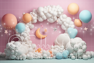Balloon Cloud Arch Stars Fabric Backdrop-Fabric Photography Backdrop-Snobby Drops Fabric Backdrops for Photography, Exclusive Designs by Tara Mapes Photography, Enchanted Eye Creations by Tara Mapes, photography backgrounds, photography backdrops, fast shipping, US backdrops, cheap photography backdrops