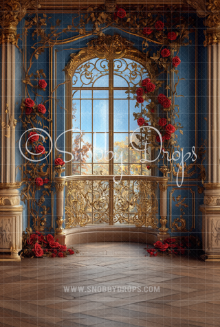 Belle's Rose Balcony Fabric Backdrop Sweep-Fabric Photography Sweep-Snobby Drops Fabric Backdrops for Photography, Exclusive Designs by Tara Mapes Photography, Enchanted Eye Creations by Tara Mapes, photography backgrounds, photography backdrops, fast shipping, US backdrops, cheap photography backdrops