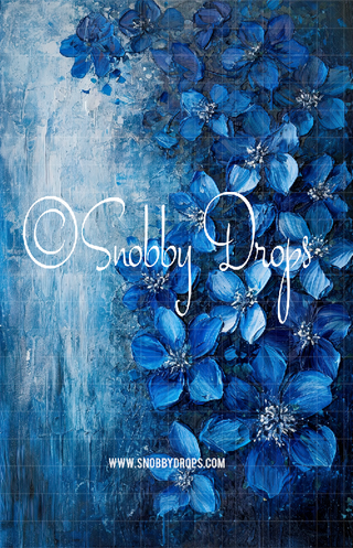 Blue Flowers Fine Art Floral Fabric Backdrop Sweep-Fabric Photography Sweep-Snobby Drops Fabric Backdrops for Photography, Exclusive Designs by Tara Mapes Photography, Enchanted Eye Creations by Tara Mapes, photography backgrounds, photography backdrops, fast shipping, US backdrops, cheap photography backdrops