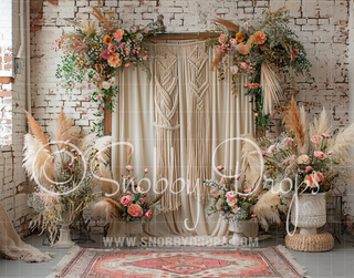 Boho Room of Pampas with Curtains Fine Art Fabric Backdrop-Fabric Photography Backdrop-Snobby Drops Fabric Backdrops for Photography, Exclusive Designs by Tara Mapes Photography, Enchanted Eye Creations by Tara Mapes, photography backgrounds, photography backdrops, fast shipping, US backdrops, cheap photography backdrops