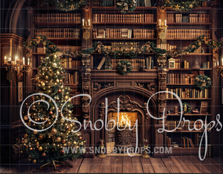 Brown Christmas Library Fabric Backdrop-Fabric Photography Backdrop-Snobby Drops Fabric Backdrops for Photography, Exclusive Designs by Tara Mapes Photography, Enchanted Eye Creations by Tara Mapes, photography backgrounds, photography backdrops, fast shipping, US backdrops, cheap photography backdrops