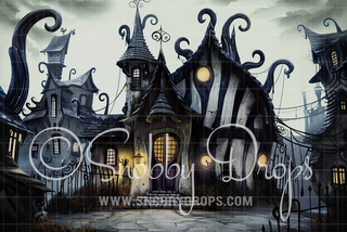 Bug Juice Striped Haunted House Fabric Backdrop-Fabric Photography Backdrop-Snobby Drops Fabric Backdrops for Photography, Exclusive Designs by Tara Mapes Photography, Enchanted Eye Creations by Tara Mapes, photography backgrounds, photography backdrops, fast shipping, US backdrops, cheap photography backdrops