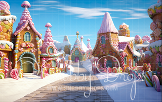 Candy Land Town Fabric Backdrop-Fabric Photography Backdrop-Snobby Drops Fabric Backdrops for Photography, Exclusive Designs by Tara Mapes Photography, Enchanted Eye Creations by Tara Mapes, photography backgrounds, photography backdrops, fast shipping, US backdrops, cheap photography backdrops