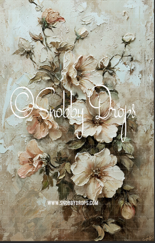 Champagne and Ivory Flowers Fine Art Floral Fabric Backdrop Sweep-Fabric Photography Sweep-Snobby Drops Fabric Backdrops for Photography, Exclusive Designs by Tara Mapes Photography, Enchanted Eye Creations by Tara Mapes, photography backgrounds, photography backdrops, fast shipping, US backdrops, cheap photography backdrops