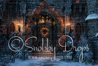 Christmas Castle Entrance Fabric Backdrop-Fabric Photography Backdrop-Snobby Drops Fabric Backdrops for Photography, Exclusive Designs by Tara Mapes Photography, Enchanted Eye Creations by Tara Mapes, photography backgrounds, photography backdrops, fast shipping, US backdrops, cheap photography backdrops