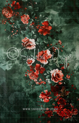 Christmas Floral Painterly Fine Art Floral Fabric Backdrop Sweep-Fabric Photography Sweep-Snobby Drops Fabric Backdrops for Photography, Exclusive Designs by Tara Mapes Photography, Enchanted Eye Creations by Tara Mapes, photography backgrounds, photography backdrops, fast shipping, US backdrops, cheap photography backdrops