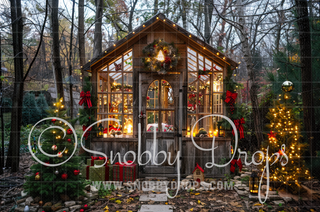 Christmas Greenhouse Fabric Backdrop-Fabric Photography Backdrop-Snobby Drops Fabric Backdrops for Photography, Exclusive Designs by Tara Mapes Photography, Enchanted Eye Creations by Tara Mapes, photography backgrounds, photography backdrops, fast shipping, US backdrops, cheap photography backdrops