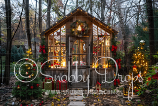 Christmas Greenhouse Fabric Backdrop-Fabric Photography Backdrop-Snobby Drops Fabric Backdrops for Photography, Exclusive Designs by Tara Mapes Photography, Enchanted Eye Creations by Tara Mapes, photography backgrounds, photography backdrops, fast shipping, US backdrops, cheap photography backdrops