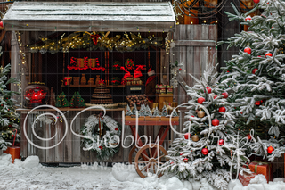 Christmas Hot Cocoa Cabin Fabric Backdrop-Fabric Photography Backdrop-Snobby Drops Fabric Backdrops for Photography, Exclusive Designs by Tara Mapes Photography, Enchanted Eye Creations by Tara Mapes, photography backgrounds, photography backdrops, fast shipping, US backdrops, cheap photography backdrops