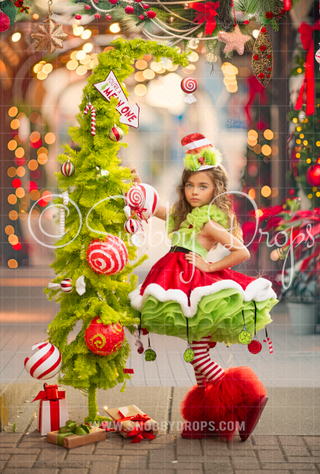 Christmas Street with Bokeh and Lights Fabric Photography Backdrop-Fabric Photography Backdrop-Snobby Drops Fabric Backdrops for Photography, Exclusive Designs by Tara Mapes Photography, Enchanted Eye Creations by Tara Mapes, photography backgrounds, photography backdrops, fast shipping, US backdrops, cheap photography backdrops