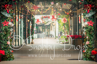 Christmas Street with Shops and Lights Fabric Photography Backdrop-Fabric Photography Backdrop-Snobby Drops Fabric Backdrops for Photography, Exclusive Designs by Tara Mapes Photography, Enchanted Eye Creations by Tara Mapes, photography backgrounds, photography backdrops, fast shipping, US backdrops, cheap photography backdrops