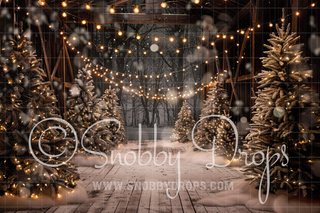 Christmas Tree Barn Fabric Backdrop-Fabric Photography Backdrop-Snobby Drops Fabric Backdrops for Photography, Exclusive Designs by Tara Mapes Photography, Enchanted Eye Creations by Tara Mapes, photography backgrounds, photography backdrops, fast shipping, US backdrops, cheap photography backdrops