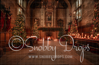 Christmas Wizard Castle Fabric Backdrop-Fabric Photography Backdrop-Snobby Drops Fabric Backdrops for Photography, Exclusive Designs by Tara Mapes Photography, Enchanted Eye Creations by Tara Mapes, photography backgrounds, photography backdrops, fast shipping, US backdrops, cheap photography backdrops