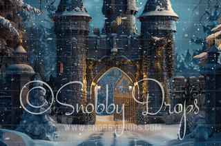 Christmas Wizard Castle Fabric Backdrop-Fabric Photography Backdrop-Snobby Drops Fabric Backdrops for Photography, Exclusive Designs by Tara Mapes Photography, Enchanted Eye Creations by Tara Mapes, photography backgrounds, photography backdrops, fast shipping, US backdrops, cheap photography backdrops