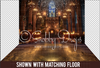 Christmas Wizard Great Hall with Falling Snow Fabric Backdrop-Fabric Photography Backdrop-Snobby Drops Fabric Backdrops for Photography, Exclusive Designs by Tara Mapes Photography, Enchanted Eye Creations by Tara Mapes, photography backgrounds, photography backdrops, fast shipping, US backdrops, cheap photography backdrops