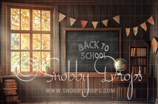 Classic Back to School Classroom with Chalkboard Backdrop-Fabric Photography Backdrop-Snobby Drops Fabric Backdrops for Photography, Exclusive Designs by Tara Mapes Photography, Enchanted Eye Creations by Tara Mapes, photography backgrounds, photography backdrops, fast shipping, US backdrops, cheap photography backdrops