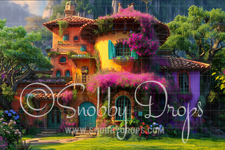 Colorful Flower House Fabric Backdrop-Fabric Photography Backdrop-Snobby Drops Fabric Backdrops for Photography, Exclusive Designs by Tara Mapes Photography, Enchanted Eye Creations by Tara Mapes, photography backgrounds, photography backdrops, fast shipping, US backdrops, cheap photography backdrops