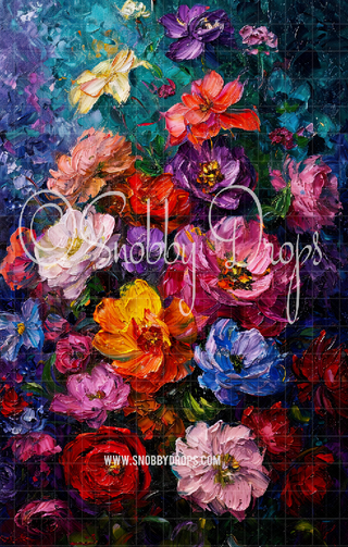 Colorful Painted Flowers Texture Fine Art Floral Fabric Backdrop Sweep-Fabric Photography Sweep-Snobby Drops Fabric Backdrops for Photography, Exclusive Designs by Tara Mapes Photography, Enchanted Eye Creations by Tara Mapes, photography backgrounds, photography backdrops, fast shipping, US backdrops, cheap photography backdrops