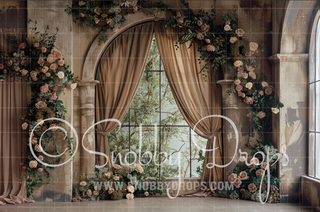 Earth Tone Curtains and Flowers Fine Art Fabric Backdrop-Fabric Photography Backdrop-Snobby Drops Fabric Backdrops for Photography, Exclusive Designs by Tara Mapes Photography, Enchanted Eye Creations by Tara Mapes, photography backgrounds, photography backdrops, fast shipping, US backdrops, cheap photography backdrops