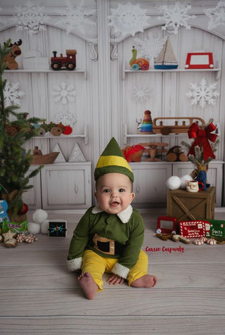 Elf Workshop Fabric Backdrop Wee Sweep-Fabric Photography Backdrop-Snobby Drops Fabric Backdrops for Photography, Exclusive Designs by Tara Mapes Photography, Enchanted Eye Creations by Tara Mapes, photography backgrounds, photography backdrops, fast shipping, US backdrops, cheap photography backdrops