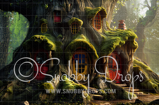 Fairy Tree House Fabric Backdrop-Fabric Photography Backdrop-Snobby Drops Fabric Backdrops for Photography, Exclusive Designs by Tara Mapes Photography, Enchanted Eye Creations by Tara Mapes, photography backgrounds, photography backdrops, fast shipping, US backdrops, cheap photography backdrops