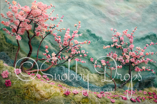 Feltsy Cherry Blossom Trees Felted Style Fabric Backdrop-Fabric Photography Backdrop-Snobby Drops Fabric Backdrops for Photography, Exclusive Designs by Tara Mapes Photography, Enchanted Eye Creations by Tara Mapes, photography backgrounds, photography backdrops, fast shipping, US backdrops, cheap photography backdrops