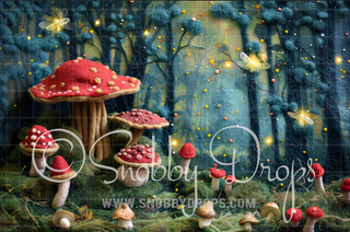 Feltsy Felted Style Mushroom Forest Fabric Backdrop-Fabric Photography Backdrop-Snobby Drops Fabric Backdrops for Photography, Exclusive Designs by Tara Mapes Photography, Enchanted Eye Creations by Tara Mapes, photography backgrounds, photography backdrops, fast shipping, US backdrops, cheap photography backdrops