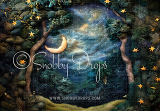 Feltsy Felted Style Night Forest with Stars Fabric Backdrop-Fabric Photography Backdrop-Snobby Drops Fabric Backdrops for Photography, Exclusive Designs by Tara Mapes Photography, Enchanted Eye Creations by Tara Mapes, photography backgrounds, photography backdrops, fast shipping, US backdrops, cheap photography backdrops