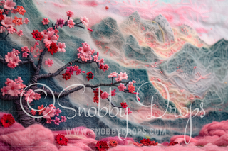 Feltsy Pink Cherry Blossom Trees Felted Style Fabric Backdrop-Fabric Photography Backdrop-Snobby Drops Fabric Backdrops for Photography, Exclusive Designs by Tara Mapes Photography, Enchanted Eye Creations by Tara Mapes, photography backgrounds, photography backdrops, fast shipping, US backdrops, cheap photography backdrops