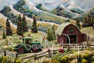 Feltsy Tractor Farm Felted Style Fabric Backdrop-Fabric Photography Backdrop-Snobby Drops Fabric Backdrops for Photography, Exclusive Designs by Tara Mapes Photography, Enchanted Eye Creations by Tara Mapes, photography backgrounds, photography backdrops, fast shipping, US backdrops, cheap photography backdrops