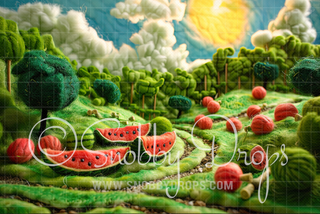 Feltsy Watermelon Farm Felted Style Fabric Backdrop-Fabric Photography Backdrop-Snobby Drops Fabric Backdrops for Photography, Exclusive Designs by Tara Mapes Photography, Enchanted Eye Creations by Tara Mapes, photography backgrounds, photography backdrops, fast shipping, US backdrops, cheap photography backdrops