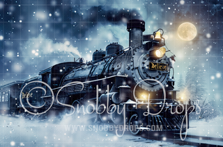 Festive Christmas Train Fabric Backdrop-Fabric Photography Backdrop-Snobby Drops Fabric Backdrops for Photography, Exclusive Designs by Tara Mapes Photography, Enchanted Eye Creations by Tara Mapes, photography backgrounds, photography backdrops, fast shipping, US backdrops, cheap photography backdrops