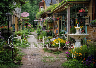 Flower Shop Alley Fabric Backdrop-Fabric Photography Backdrop-Snobby Drops Fabric Backdrops for Photography, Exclusive Designs by Tara Mapes Photography, Enchanted Eye Creations by Tara Mapes, photography backgrounds, photography backdrops, fast shipping, US backdrops, cheap photography backdrops