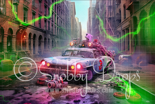Ghost Hunters Car Fabric Backdrop-Fabric Photography Backdrop-Snobby Drops Fabric Backdrops for Photography, Exclusive Designs by Tara Mapes Photography, Enchanted Eye Creations by Tara Mapes, photography backgrounds, photography backdrops, fast shipping, US backdrops, cheap photography backdrops