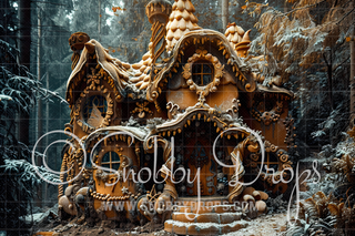 Gingerbread House in Forest Fabric Backdrop-Fabric Photography Backdrop-Snobby Drops Fabric Backdrops for Photography, Exclusive Designs by Tara Mapes Photography, Enchanted Eye Creations by Tara Mapes, photography backgrounds, photography backdrops, fast shipping, US backdrops, cheap photography backdrops