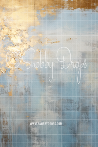 Gold and Blue Painterly Texture Fine Art Fabric Backdrop Sweep-Fabric Photography Sweep-Snobby Drops Fabric Backdrops for Photography, Exclusive Designs by Tara Mapes Photography, Enchanted Eye Creations by Tara Mapes, photography backgrounds, photography backdrops, fast shipping, US backdrops, cheap photography backdrops