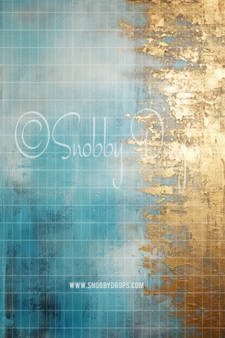 Gold and Turquoise Painterly Texture Fine Art Fabric Backdrop Sweep-Fabric Photography Sweep-Snobby Drops Fabric Backdrops for Photography, Exclusive Designs by Tara Mapes Photography, Enchanted Eye Creations by Tara Mapes, photography backgrounds, photography backdrops, fast shipping, US backdrops, cheap photography backdrops