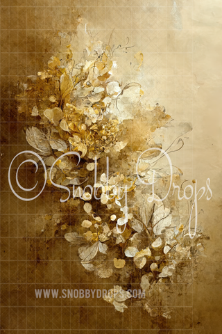 Golden Flowers Fine Art Floral Fabric Backdrop Sweep-Fabric Photography Sweep-Snobby Drops Fabric Backdrops for Photography, Exclusive Designs by Tara Mapes Photography, Enchanted Eye Creations by Tara Mapes, photography backgrounds, photography backdrops, fast shipping, US backdrops, cheap photography backdrops