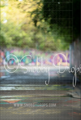 Graffiti Alley Blurred Background Fabric Backdrop Sweep-Fabric Photography Sweep-Snobby Drops Fabric Backdrops for Photography, Exclusive Designs by Tara Mapes Photography, Enchanted Eye Creations by Tara Mapes, photography backgrounds, photography backdrops, fast shipping, US backdrops, cheap photography backdrops