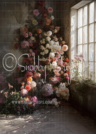 Hazy Floral Wall by Window Light Studio Portrait Fabric Backdrop-Portrait Fabric Photography Backdrop-Snobby Drops Fabric Backdrops for Photography, Exclusive Designs by Tara Mapes Photography, Enchanted Eye Creations by Tara Mapes, photography backgrounds, photography backdrops, fast shipping, US backdrops, cheap photography backdrops