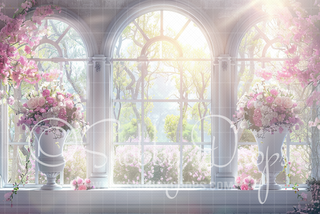Hazy White Window Light with Flowers Fine Art Fabric Backdrop-Fabric Photography Backdrop-Snobby Drops Fabric Backdrops for Photography, Exclusive Designs by Tara Mapes Photography, Enchanted Eye Creations by Tara Mapes, photography backgrounds, photography backdrops, fast shipping, US backdrops, cheap photography backdrops