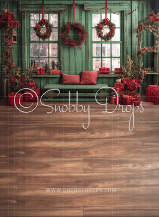 Holly and Green Christmas Fabric Backdrop Sweep-Fabric Photography Sweep-Snobby Drops Fabric Backdrops for Photography, Exclusive Designs by Tara Mapes Photography, Enchanted Eye Creations by Tara Mapes, photography backgrounds, photography backdrops, fast shipping, US backdrops, cheap photography backdrops